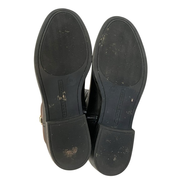 Tommy Hilfiger Shyenne Size 6 Black Tan Color Block Faux Leather Riding Boots - Picture 10 of 11